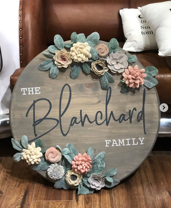 24 inch round wood floral sign