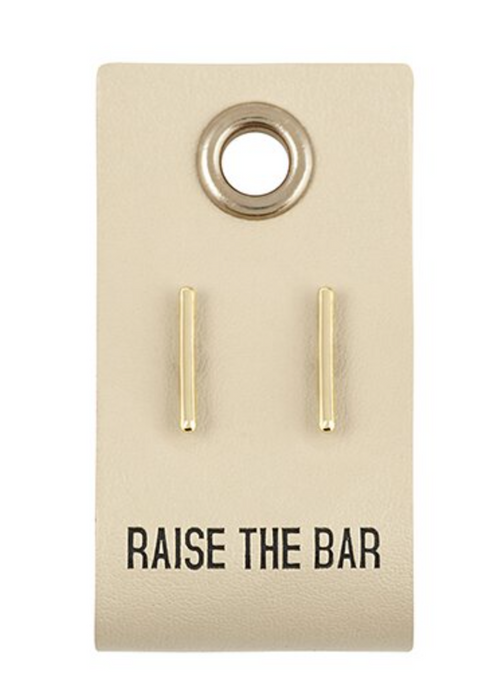 Bar Earrings - Leather Tag