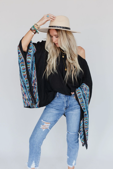 Embroidered Sleeve Poncho Top