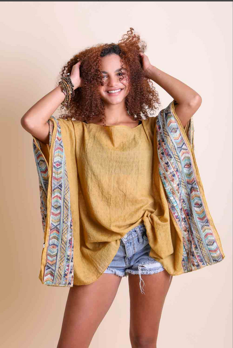 Embroidered Sleeve Poncho Top